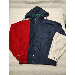VTG Men's XL Color Block Jacket Coat 80s Full Zip Snap Hooded Water Resistant